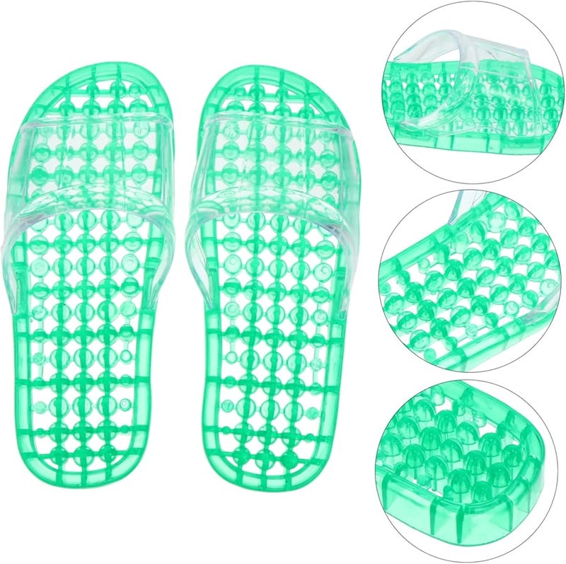 Green Open Toe Massaging Slippers Hollowed Draining Comfortable Breathable for Home Bathroom Indoor Use Size 9 5 - Image 2